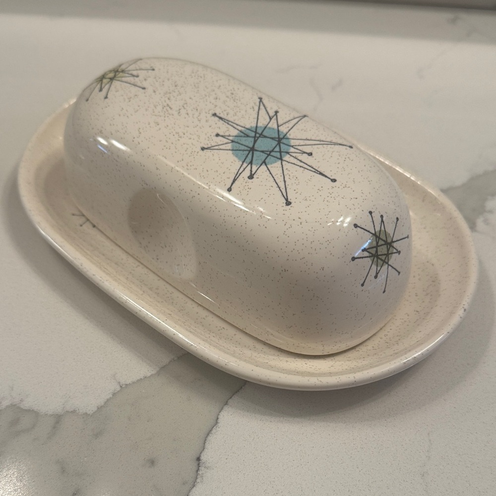 Franciscan Mid-Century Modern Butter Dish with Atomic Starburst Design - Picture 7 of 7